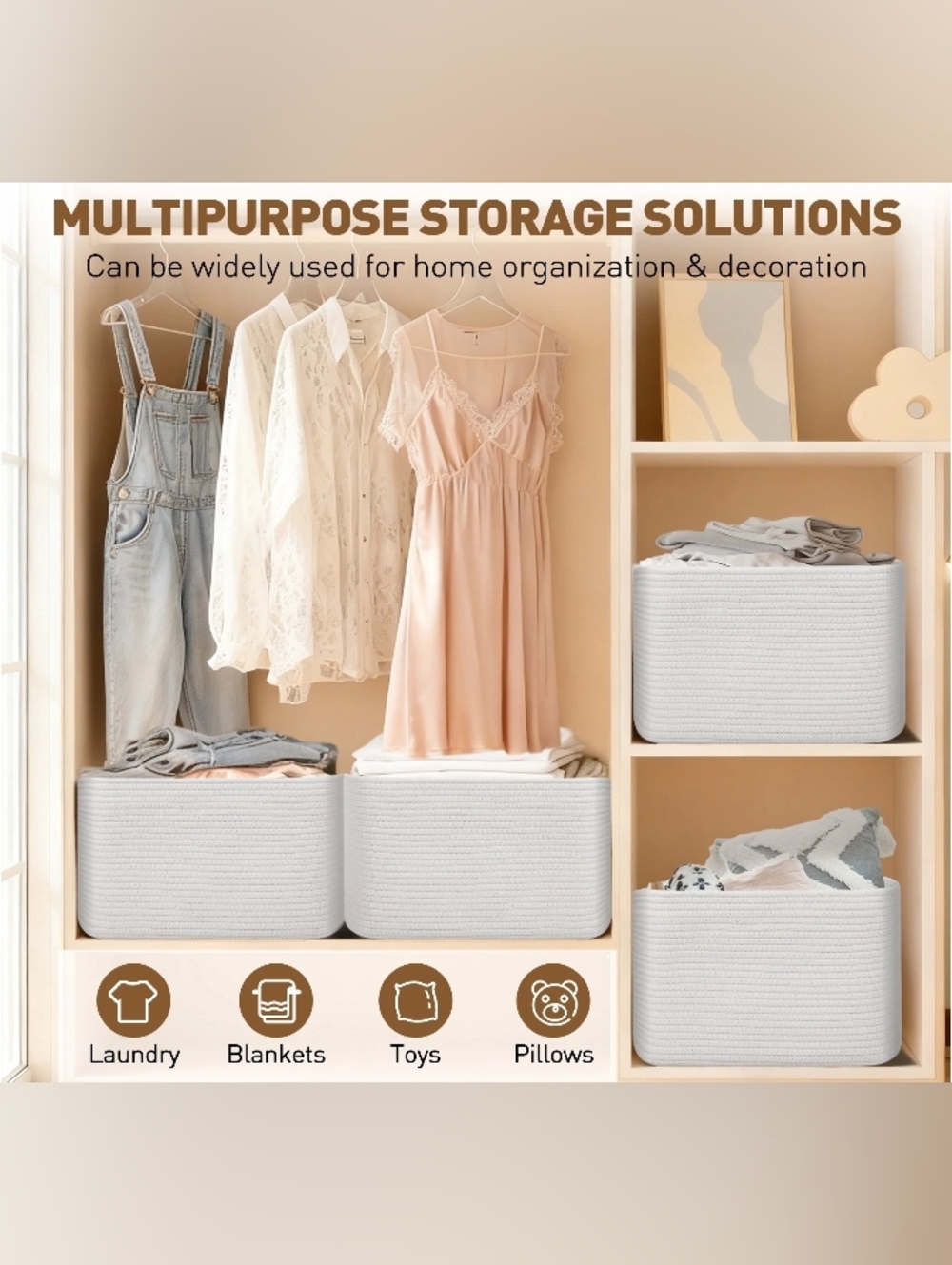 NEW ~White Cotton Rope Storage Bins - Set of 3